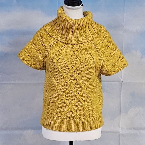 LOFT | WOOL BLEND SHORT SLEEVE FUNNEL NECK SWEATER KNIT TOP - Picture 2 of 16